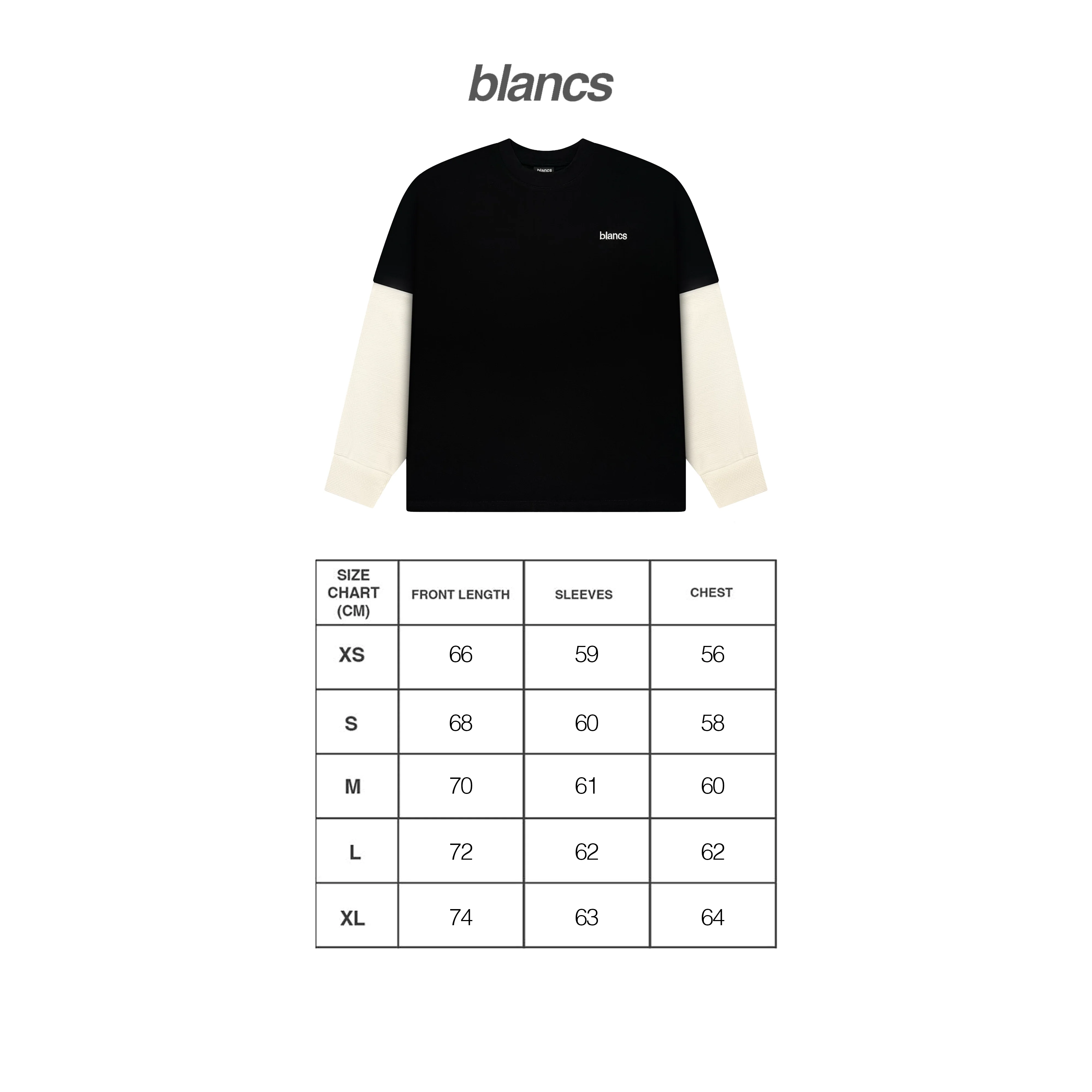 BLANCS CLASSIC LOGO WAFFLE L/S - BLACK - Image 3