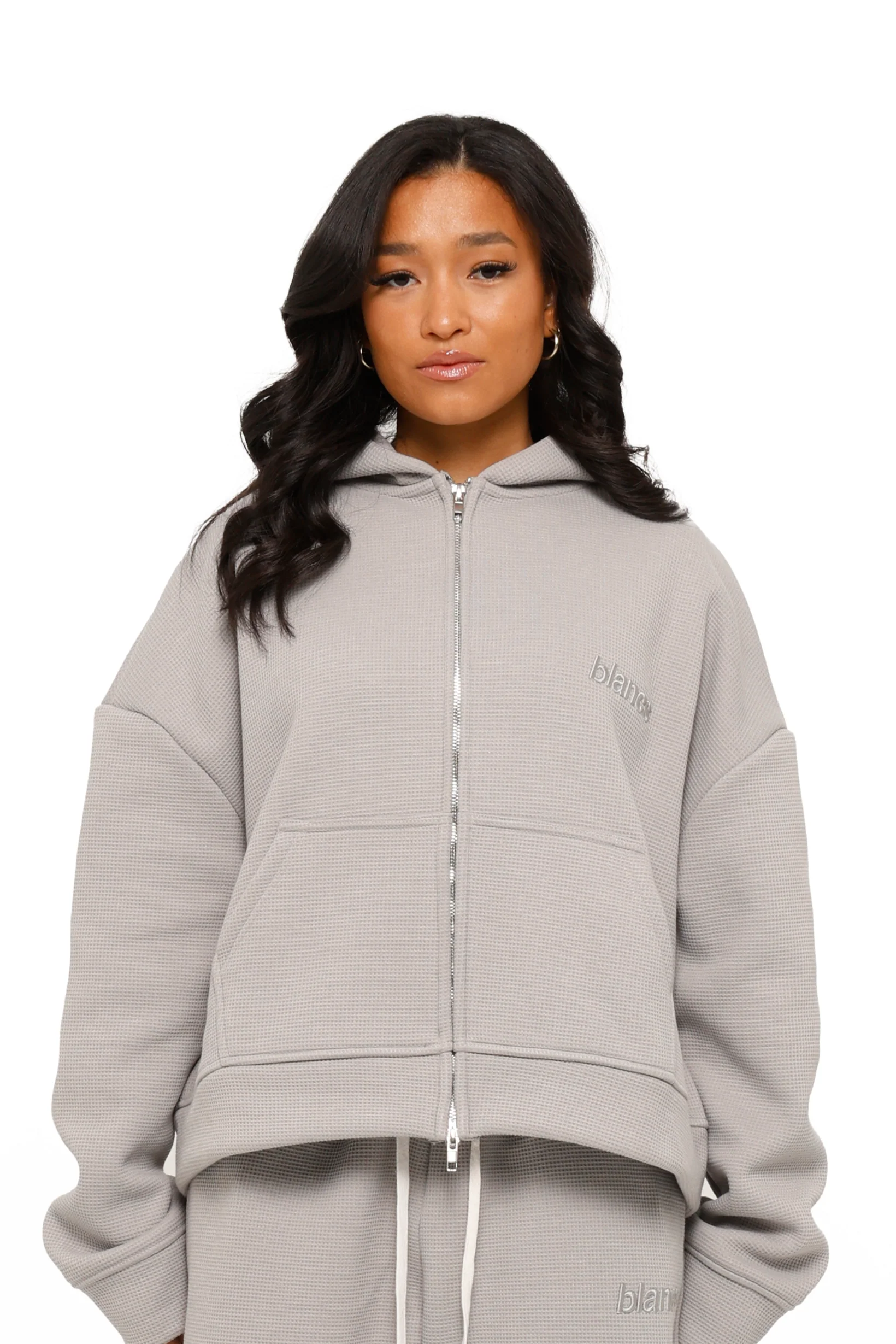 BLANCS WAFFLE KNIT ZIP UP - GREY - Image 2